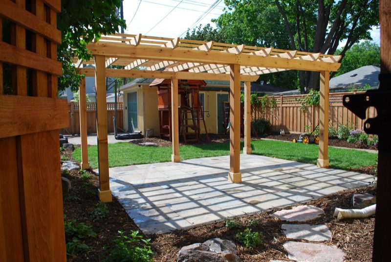 Concept preview of a wood pergola on a test yard